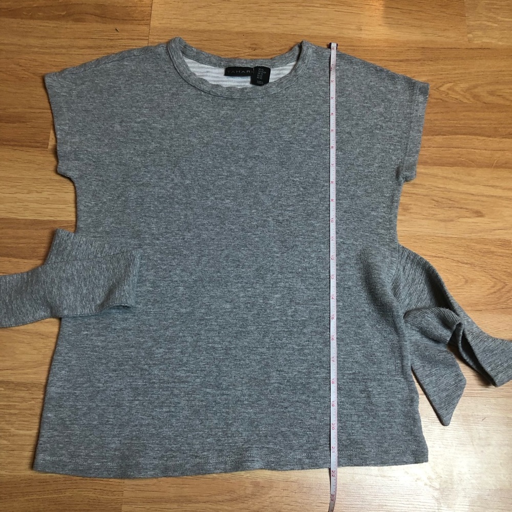 TAHARI sweater shirt grey knot tie shirt sleeve XS - Picture 11 of 14
